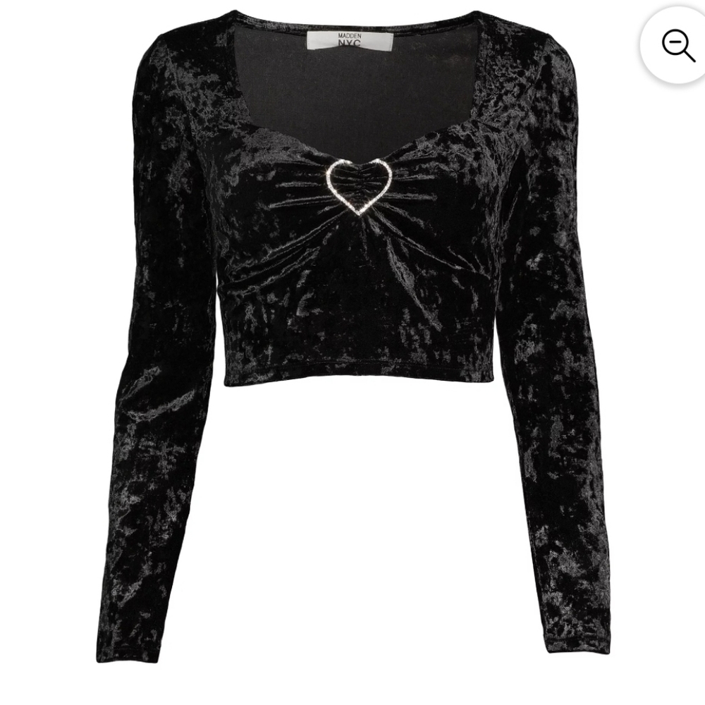 Madden NYC Junior's Velour Top with Rhinestone Heart XS